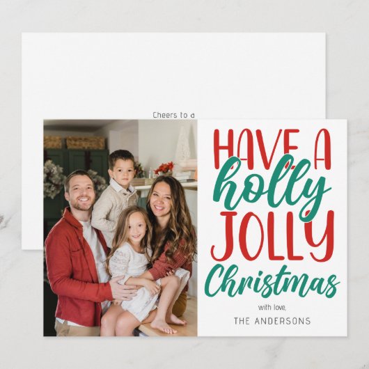 Simple Have a Holly Jolly Christmas Family Photo Feestdagenkaart (Voorkant / Achterkant)