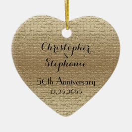Simple Heart Golden 50th Jubileum, Names Keramisch Ornament