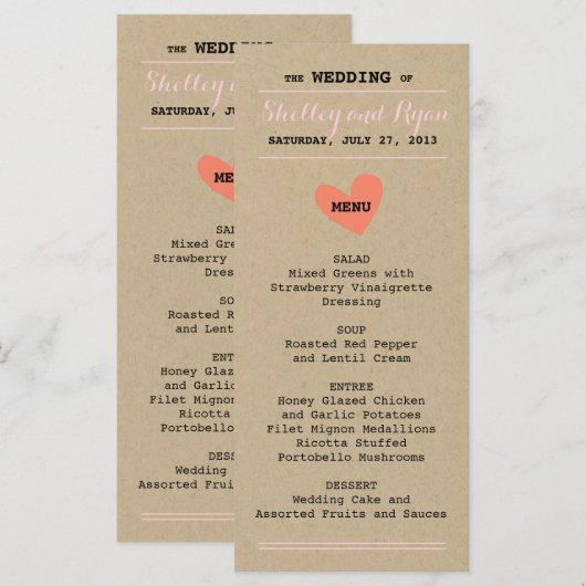 Simple Heart Menu Kaart (Voorkant / Achterkant)