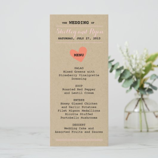 Simple Heart Menu Kaart (Staand voorkant)