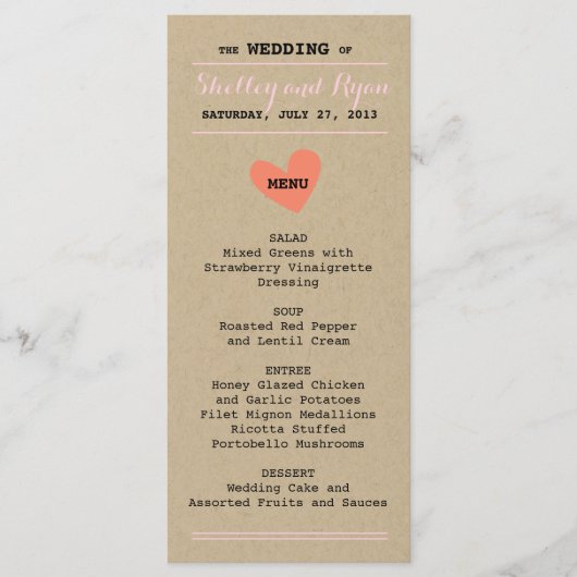 Simple Heart Menu Kaart (Voorkant)