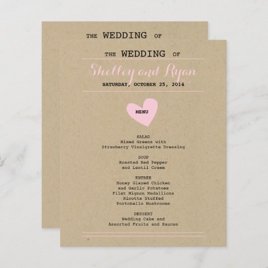 Simple Heart Menu Kaart (Voorkant / Achterkant)