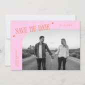Simple Heart Orange Pink Curved Frame Photo Save The Date (Voorkant)