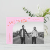 Simple Heart Orange Pink Curved Frame Photo Save The Date (Staand voorkant)