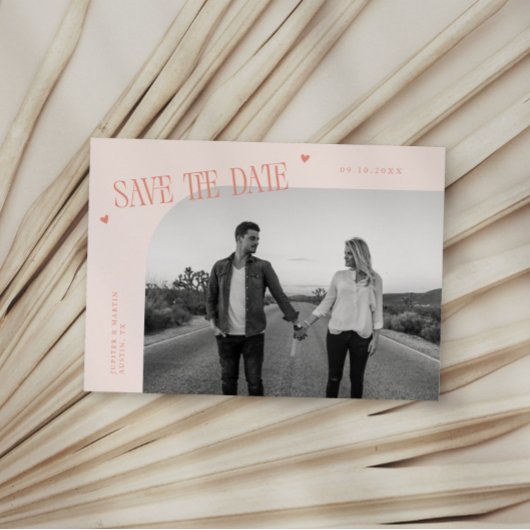 Simple Heart Peach Curved Frame Photo Save The Date