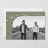 Simple Heart Sage Green Curved Frame Photo Save The Date (Voorkant)