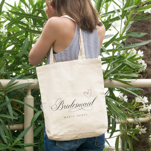 Simple Heart Script Blush Black White Bridesmaid Tote Bag