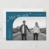 Simple Heart Teal Curved Frame Photo Save The Date (Voorkant)