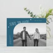 Simple Heart Teal Curved Frame Photo Save The Date (Staand voorkant)