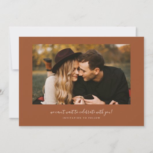 Simple Heart Terracotta Curved Frame Photo Save The Date (Achterkant)