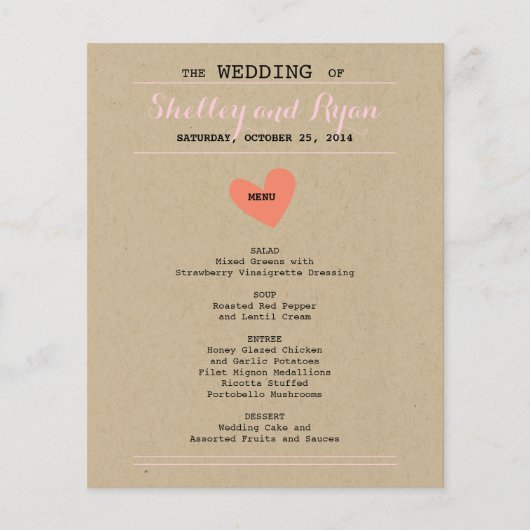 Simple Heart Wedding Menu Kaart (Voorkant)