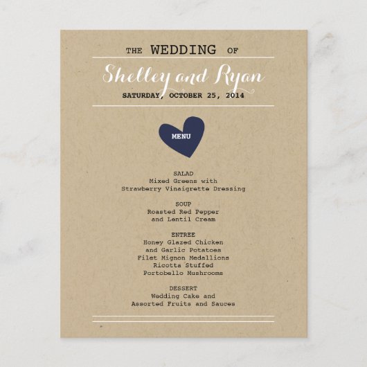 Simple Heart Wedding Menu Kaart (Voorkant)