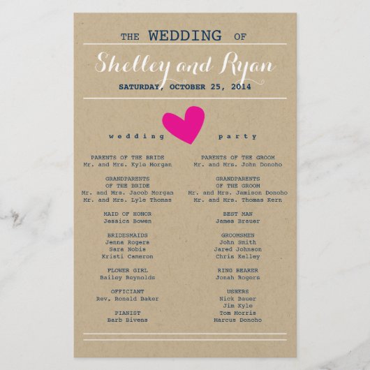 Simple Heart Wedding Program (Voorkant)