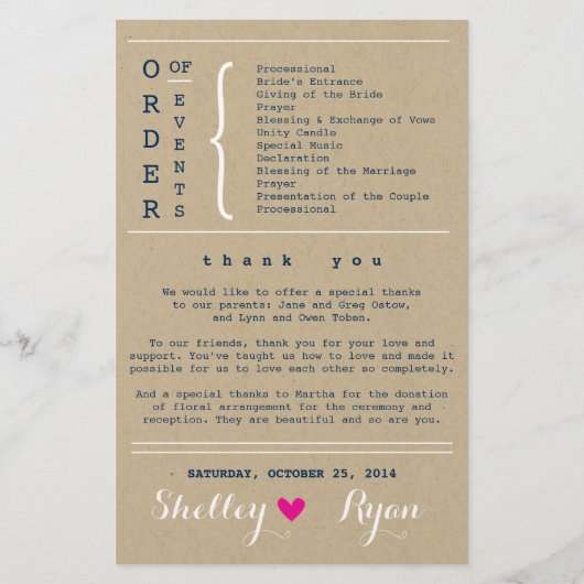 Simple Heart Wedding Program (Achterkant)