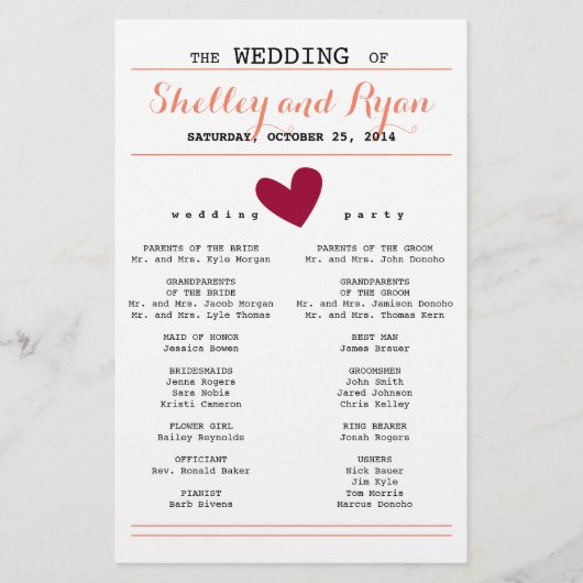 Simple Heart Wedding Program (Voorkant)