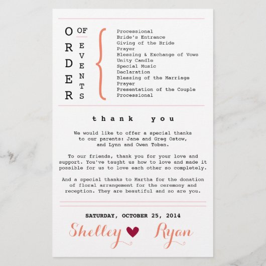 Simple Heart Wedding Program (Achterkant)