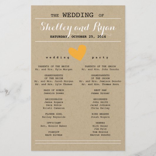 Simple Heart Wedding Program (Voorkant)