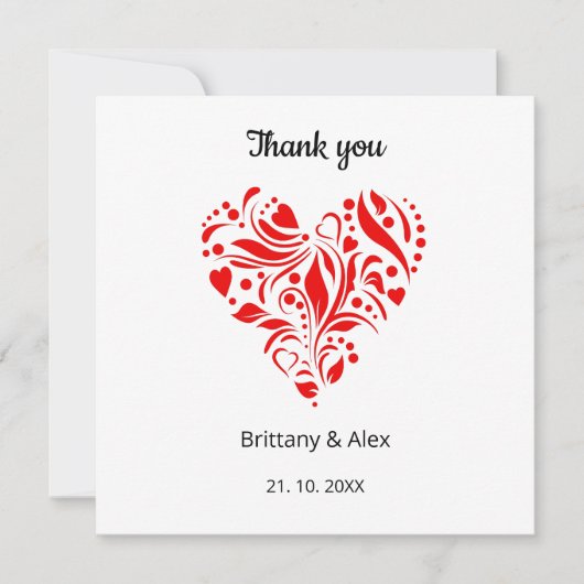 Simple Heart Wedding Thank You Card – Customizable (Voorkant)