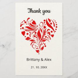 Simple Heart Wedding Thank You Card – Customizable Briefpapier
