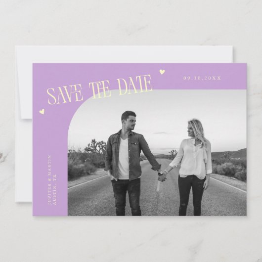 Simple Heart Wisteria Lemon Curved Frame Photo Save The Date (Voorkant)