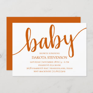 Simple Herfst Script   Verbrand Oranje Baby shower Kaart