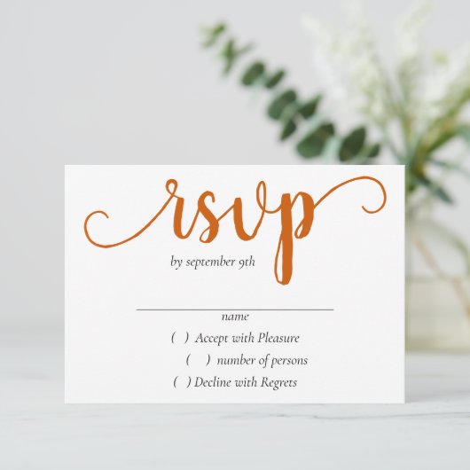 Simple Herfst Script | Verbrande Oranje pompoen bl RSVP Kaartje (Staand voorkant)