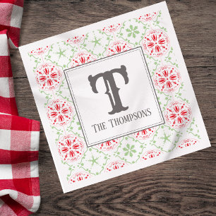 Simple Holiday Snowflake Pattern Monogram Initiaal Servet