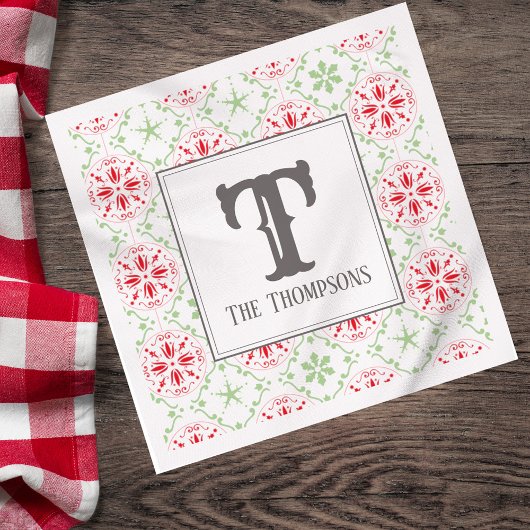 Simple Holiday Snowflake Pattern Monogram Initiaal Servet