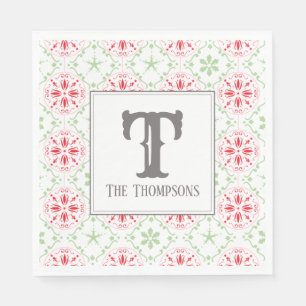 Simple Holiday Snowflake Pattern Monogram Initiaal Servet