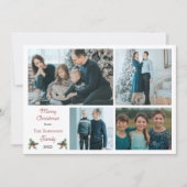 Simple Holly Berries Merry Kerstfeest 4 Foto Feestdagenkaart (Voorkant)