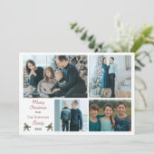 Simple Holly Berries Merry Kerstfeest 4 Foto Feestdagenkaart (Staand voorkant)