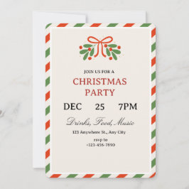 Simple Holly Christmas Party Invitation Kaart