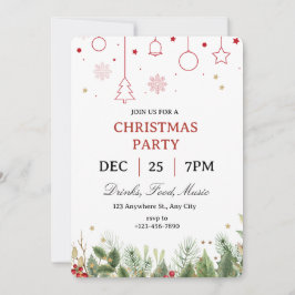 Simple Holly Christmas Party Invitation Kaart