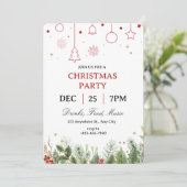 Simple Holly Christmas Party Invitation Kaart (Staand voorkant)