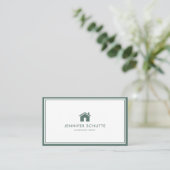 Simple Home Logo Green Gingham Pattern Realtor Visitekaartje (Staand voorkant)