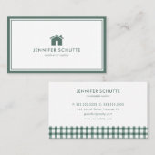 Simple Home Logo Green Gingham Pattern Realtor Visitekaartje (Voorkant / Achterkant)