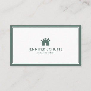 Simple Home Logo Green Gingham Pattern Realtor Visitekaartje