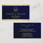 Simple Home Logo Monogram Modern Navy Blue Visitekaartje (Voorkant / Achterkant)