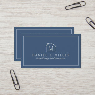 Simple Home Logo Monogram Modern Navy Blue & White Visitekaartje