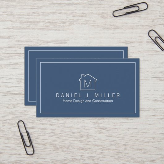 Simple Home Logo Monogram Modern Navy Blue & White Visitekaartje (Voorkant / Achterkant in situ)