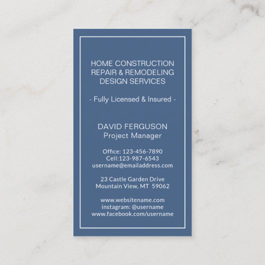 Simple Home Logo Monogram Vertical Navy Blue White Visitekaartje (Achterkant)