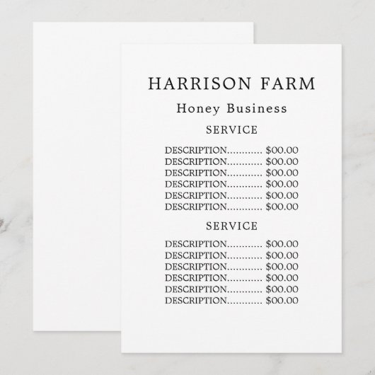 Simple Honey Farm Business Menu (Voorkant / Achterkant)