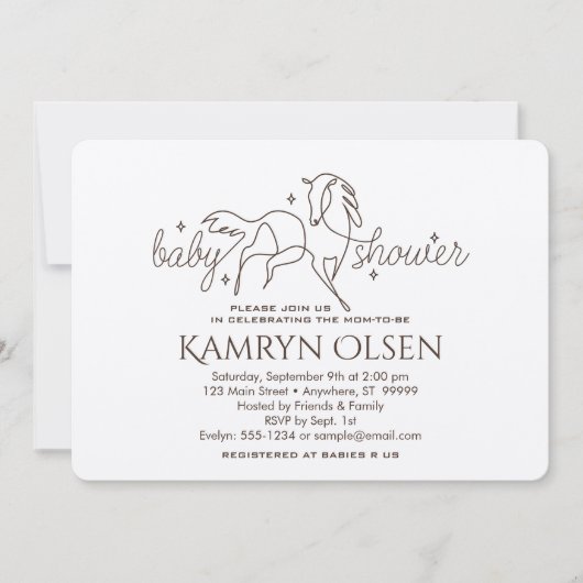 Simple Horse Baby shower Uitnodiging met jongensge (Voorkant)