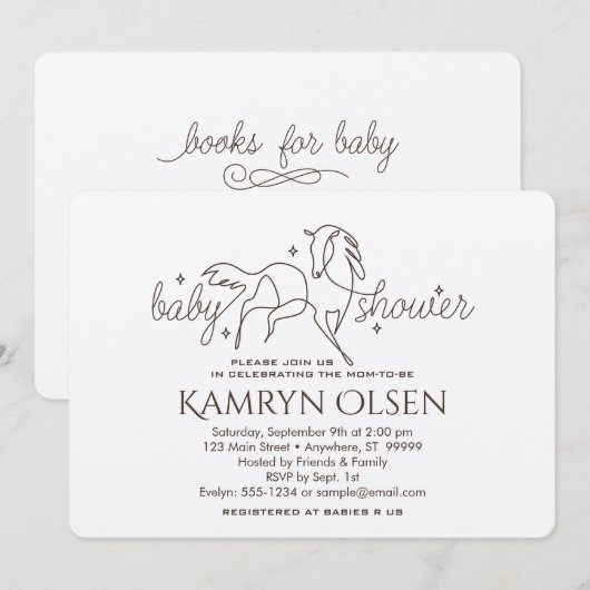 Simple Horse Baby shower Uitnodiging met jongensge (Voorkant / Achterkant)