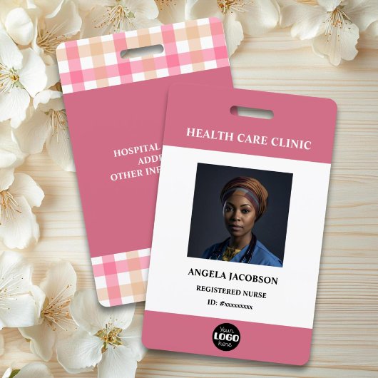 Simple Hospital Employee Logo Pink Photo ID Badge