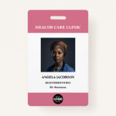 Simple Hospital Employee Logo Pink Photo ID Badge (Voorkant)
