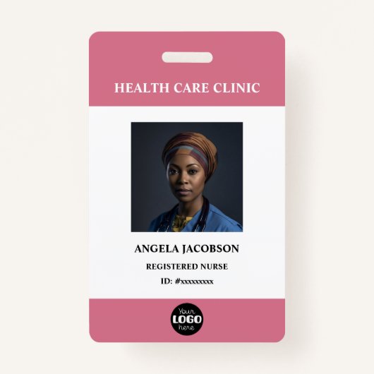 Simple Hospital Employee Logo Pink Photo ID Badge (Voorkant)