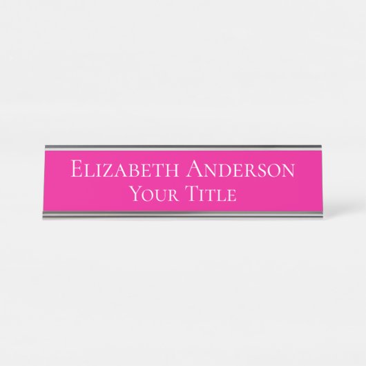 Simple Hot Pink Name Bord Bureau Naambordje (Voorkant)