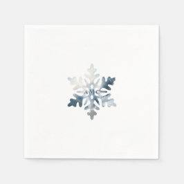 Simple Icy Blue Snowflake Monogram Cocktail Servet