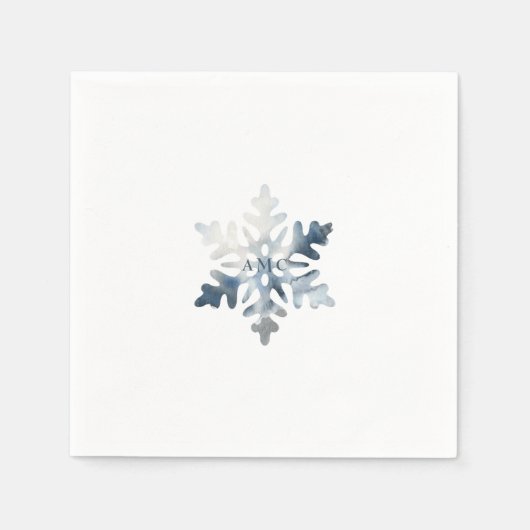 Simple Icy Blue Snowflake Monogram Cocktail Servet (Voorkant)